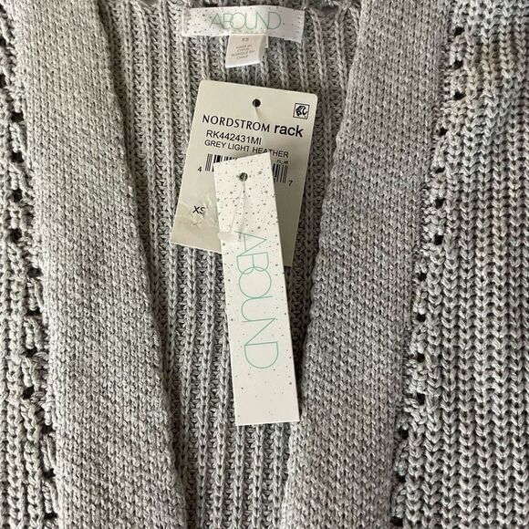 Abound Cardigan Open Front Grey Light Heather Drop Shoulder Ribbed Knit XS - Picture 4 of 10